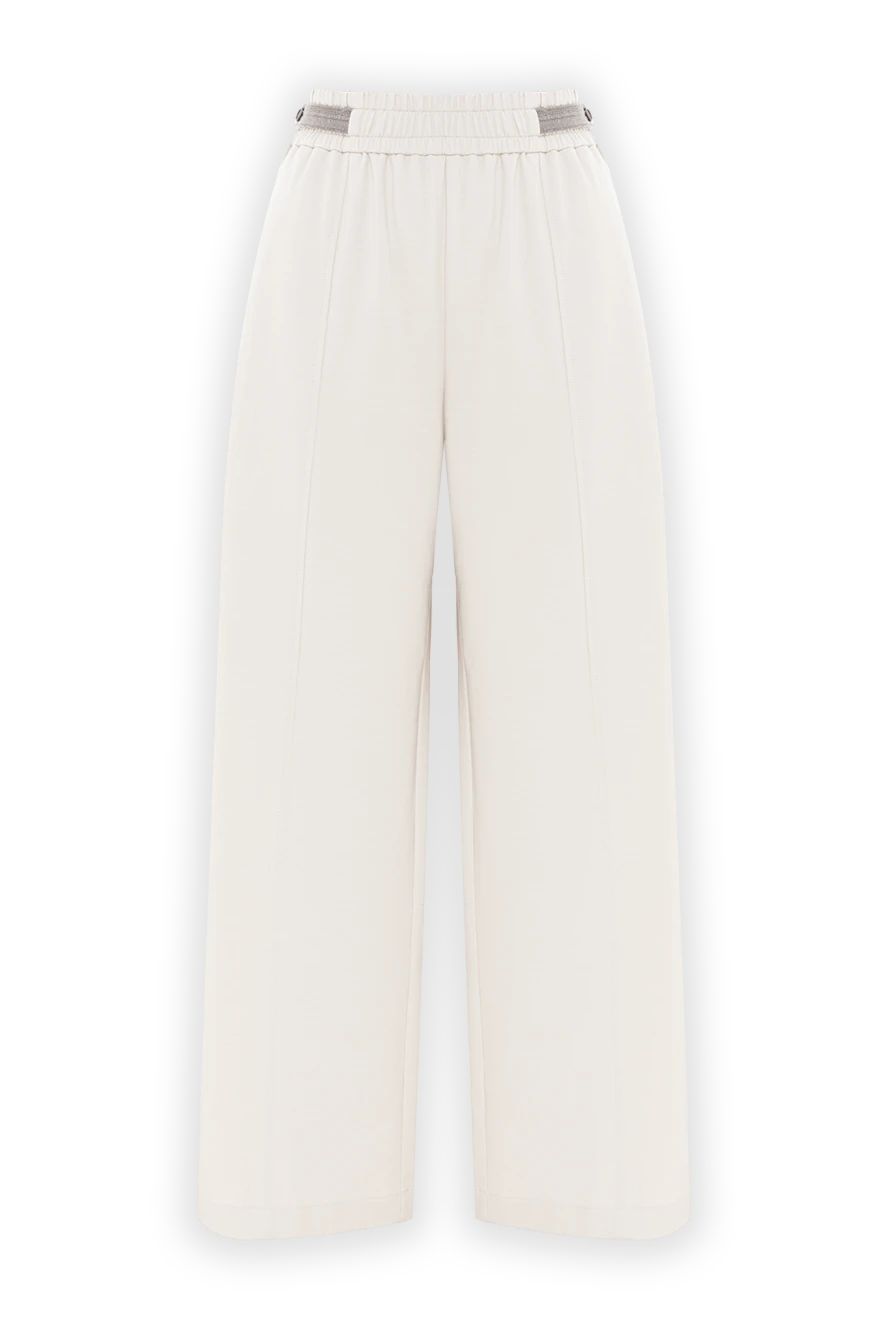 Brunello Cucinelli Women's loose-fitting trousers with elastic waistband and wide legs - 98% cotton, 2% elastane. Color: white. buttons, zipper. Country of manufacture: Italy. Care: specialized cleaning - photo 1