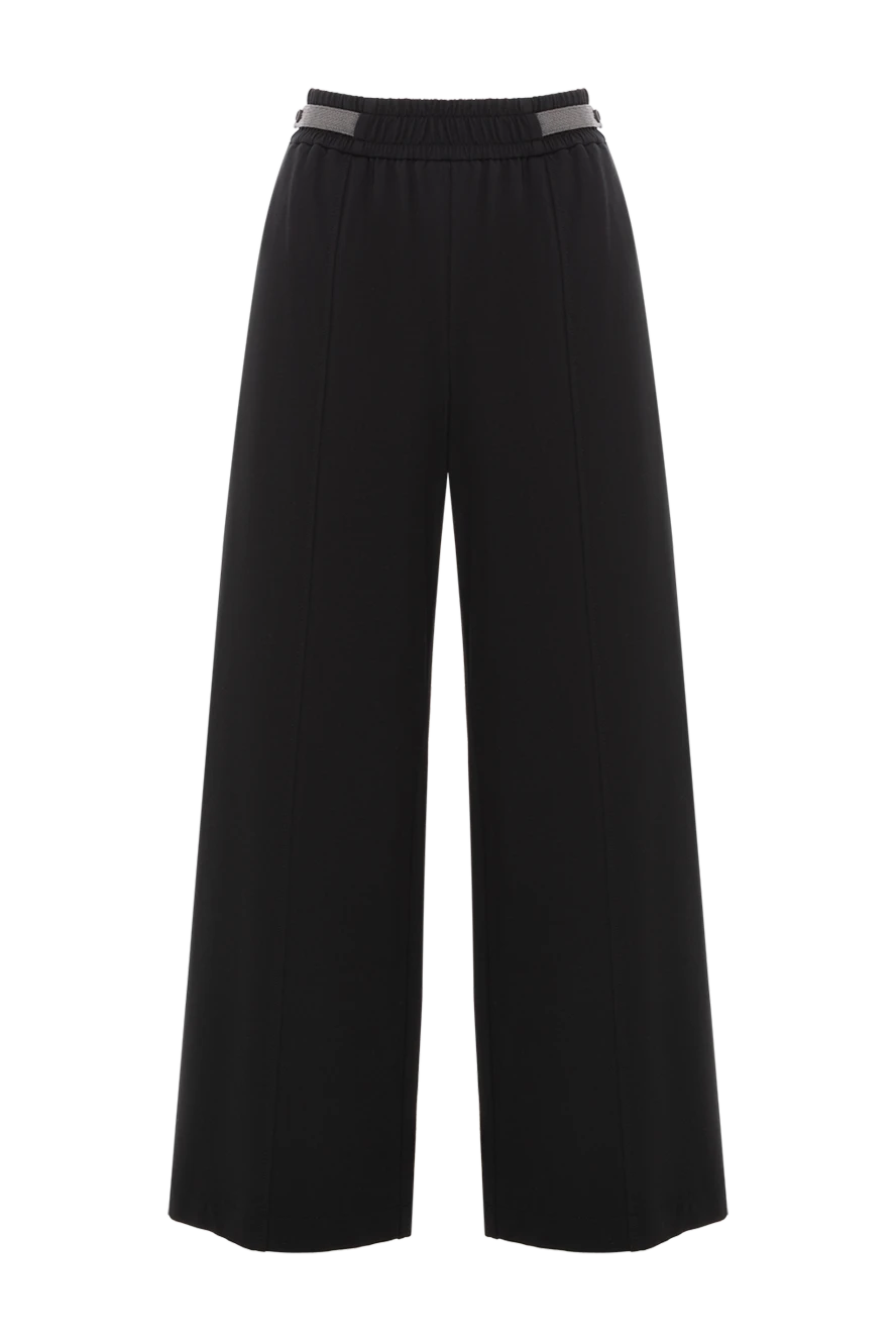 Brunello Cucinelli Wide-leg trousers with elastic band, black, women's - 98% cotton, 2% elastane. two side pockets. Country of manufacture: Italy. Care: specialized cleaning - photo 1