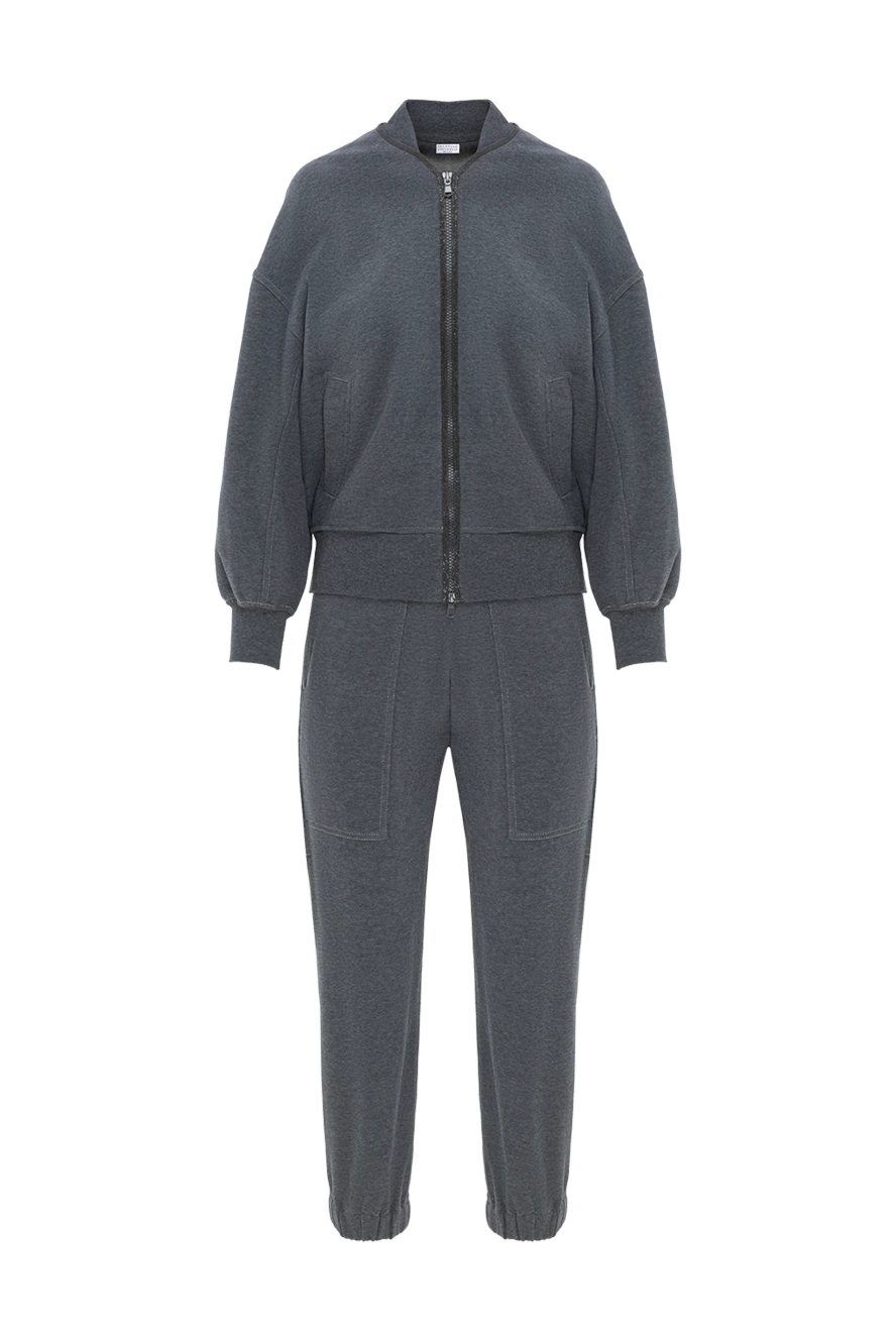 Brunello Cucinelli Gray women's cotton tracksuit decorated with a monili chain - monili chain. 100% cotton. Fastener: zipper. two side pockets. Country of manufacture: Italy. Care: specialized cleaning - photo 1