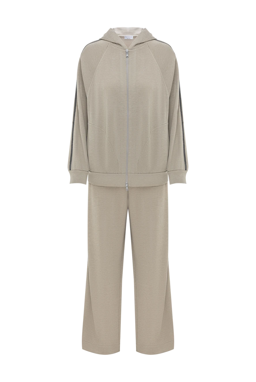 Brunello Cucinelli Women's tracksuit made of silk cotton with a hood beige - monili chain. Additional: hood. 67% cotton, 31% silk, 2% polyamide. Fastener: zipper. two side pockets. Country of manufacture: Italy. Care: specialized cleaning - photo 1