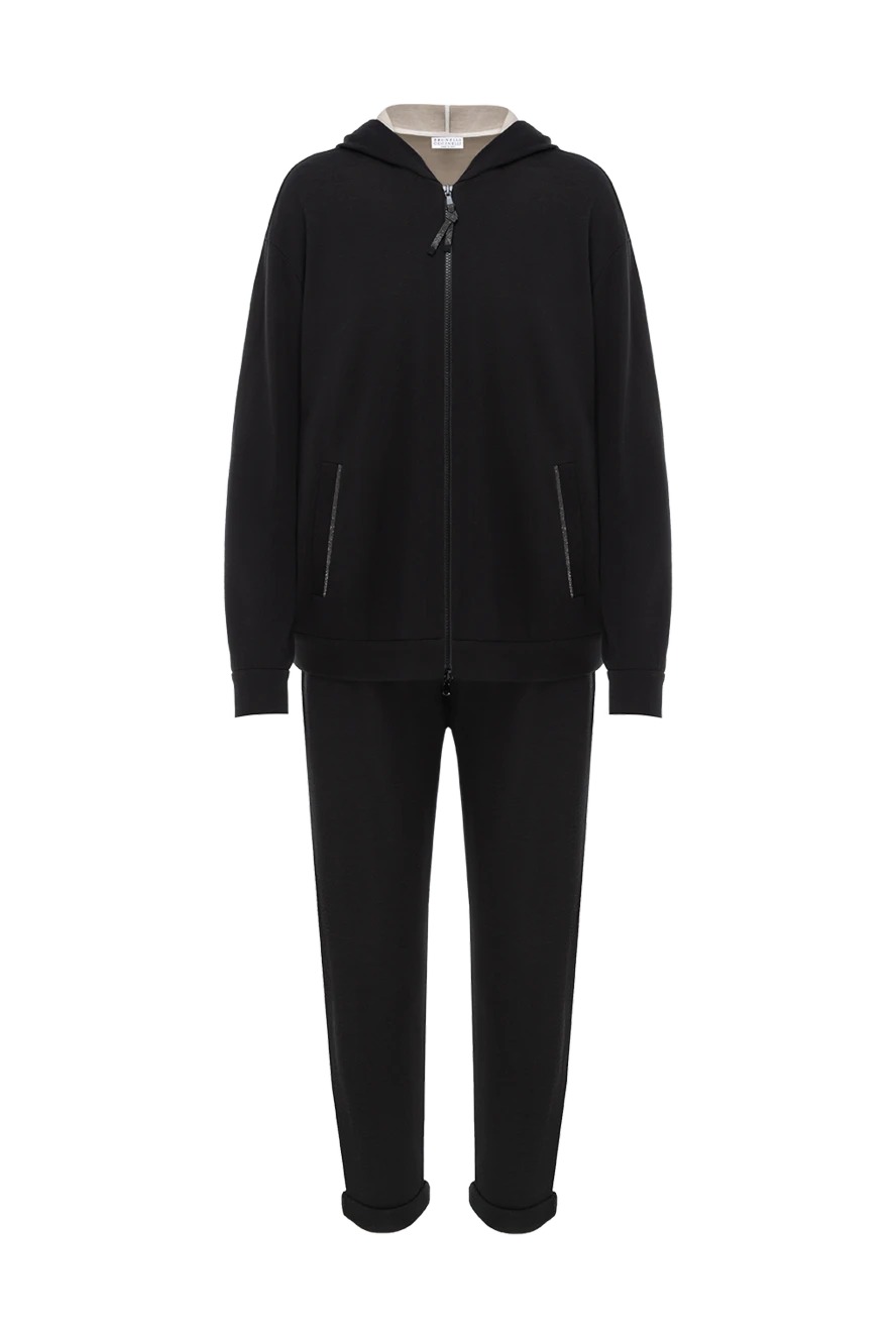 Brunello Cucinelli Спортивный костюм женский из шелкового хлопка с капюшоном черный - цепочка Мониль. капюшон. 100% хлопок. застежка-молния, кулиска. два боковых кармана. Страна производитель: Италия. Уход: специализированная чистка - фото 1