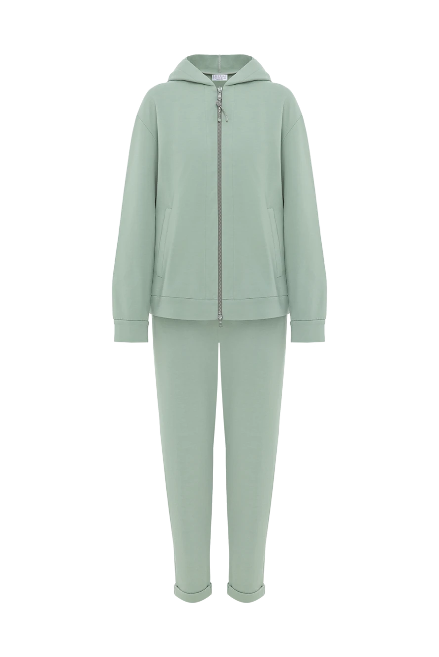 Brunello Cucinelli Зеленый спортивный костюм женский из хлопкового футера с капюшоном - цепочка Мониль. капюшон. 100% хлопок. застежка-молния, кулиска. два боковых кармана. Страна производитель: Италия. Уход: специализированная чистка - фото 1