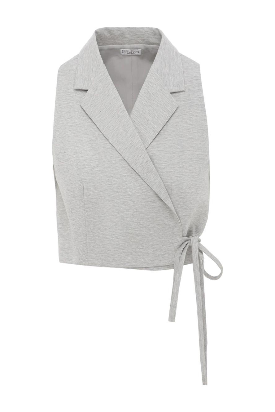 Brunello Cucinelli Women's gray melange tie top - melange pattern. 65% cotton, 29% polyamide, 6% elastane. Fastener: tie. Country of manufacture: Italy. Care: specialized cleaning - photo 1