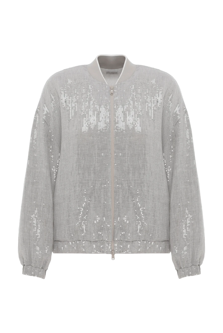 Brunello Cucinelli Linen bomber jacket decorated with sequins gray - 90% linen, 10% polyester. zipper. two side pockets. Country of manufacture: Italy. Care: specialized cleaning - photo 1
