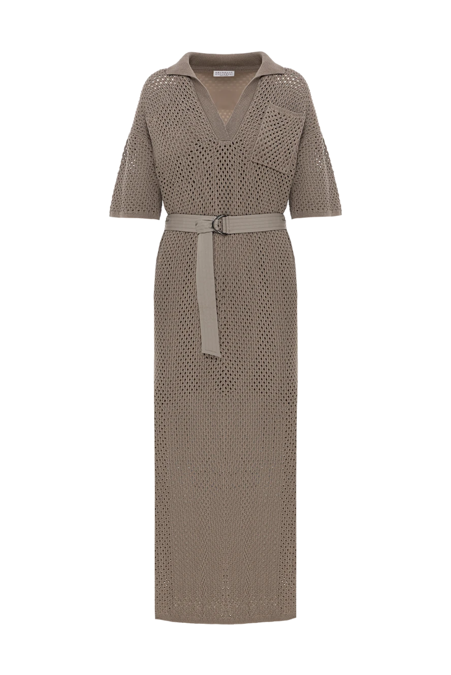 Brunello Cucinelli Beige crochet midi dress with belt - 100% cotton. belt. one chest pocket. Country of manufacture: Italy. Care: specialized cleaning - photo 1