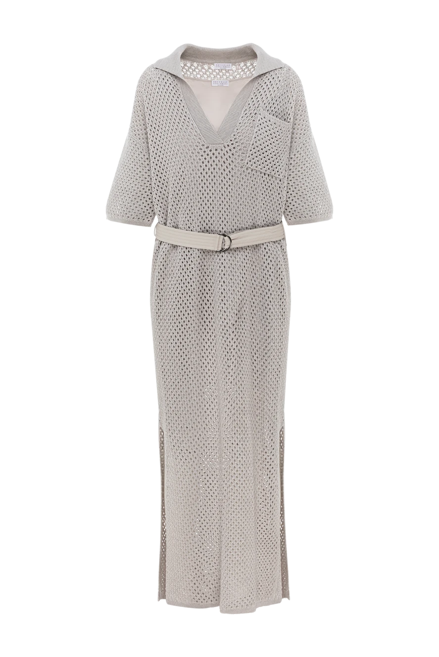 Brunello Cucinelli Cotton midi dress with openwork knitting and belt - openwork knitting. 100% cotton. Fastener: belt. chest pocket. Country of manufacture: Italy. Care: specialized cleaning - photo 1