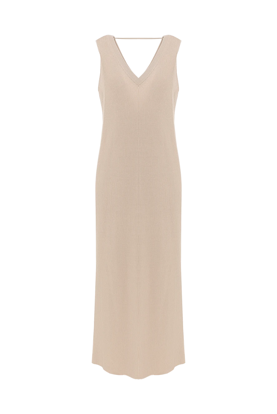 Brunello Cucinelli Beige ribbed cotton maxi dress with beading - beads, rib. . 100% cotton. Country of manufacture: Italy. Care: specialized cleaning - photo 1