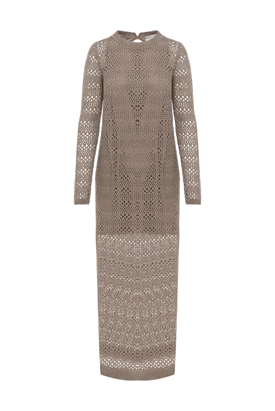Brunello Cucinelli Beige Linen Silk Mesh Midi Dress with Slits - 70% linen, 30% silk. Country of manufacture: Italy. Care: specialized cleaning - photo 1