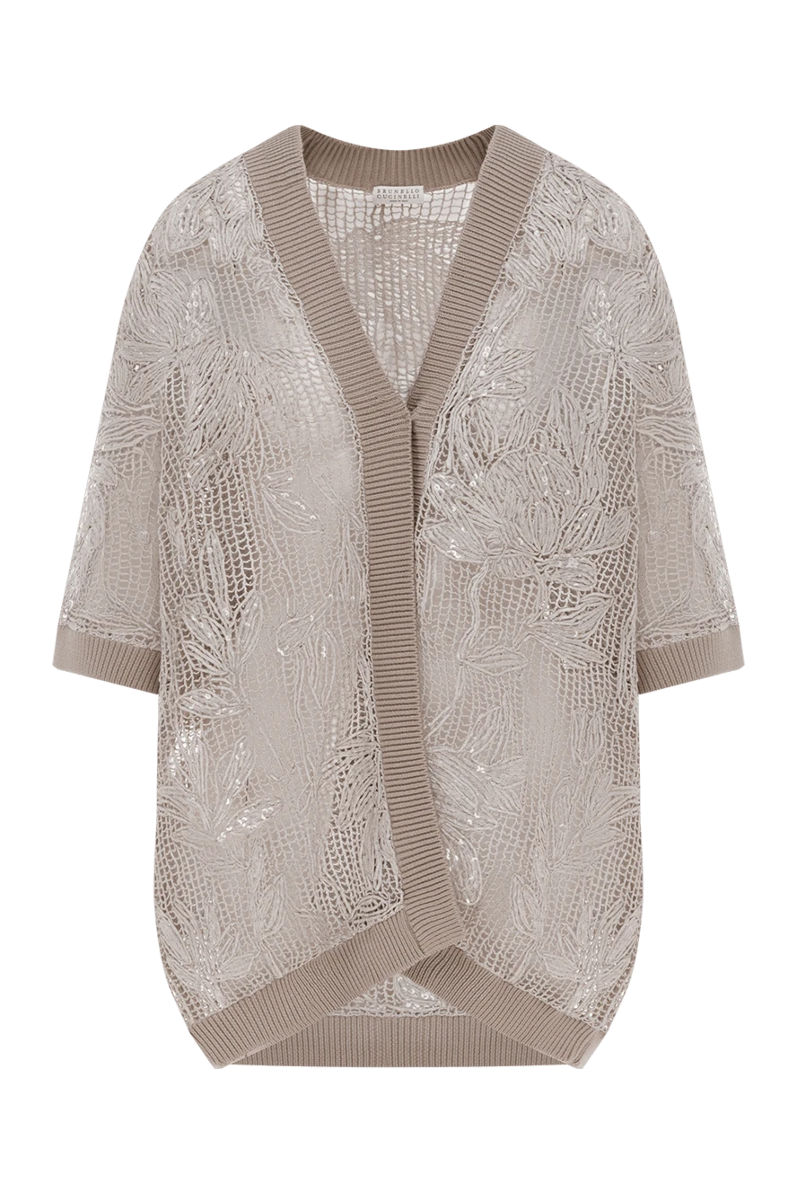 Brunello Cucinelli Openwork cardigan with embroidery beige women's cotton - floral embroidery. 100% cotton. Fastener: buttons. Country of manufacture: Italy. Care: specialized cleaning - photo 1