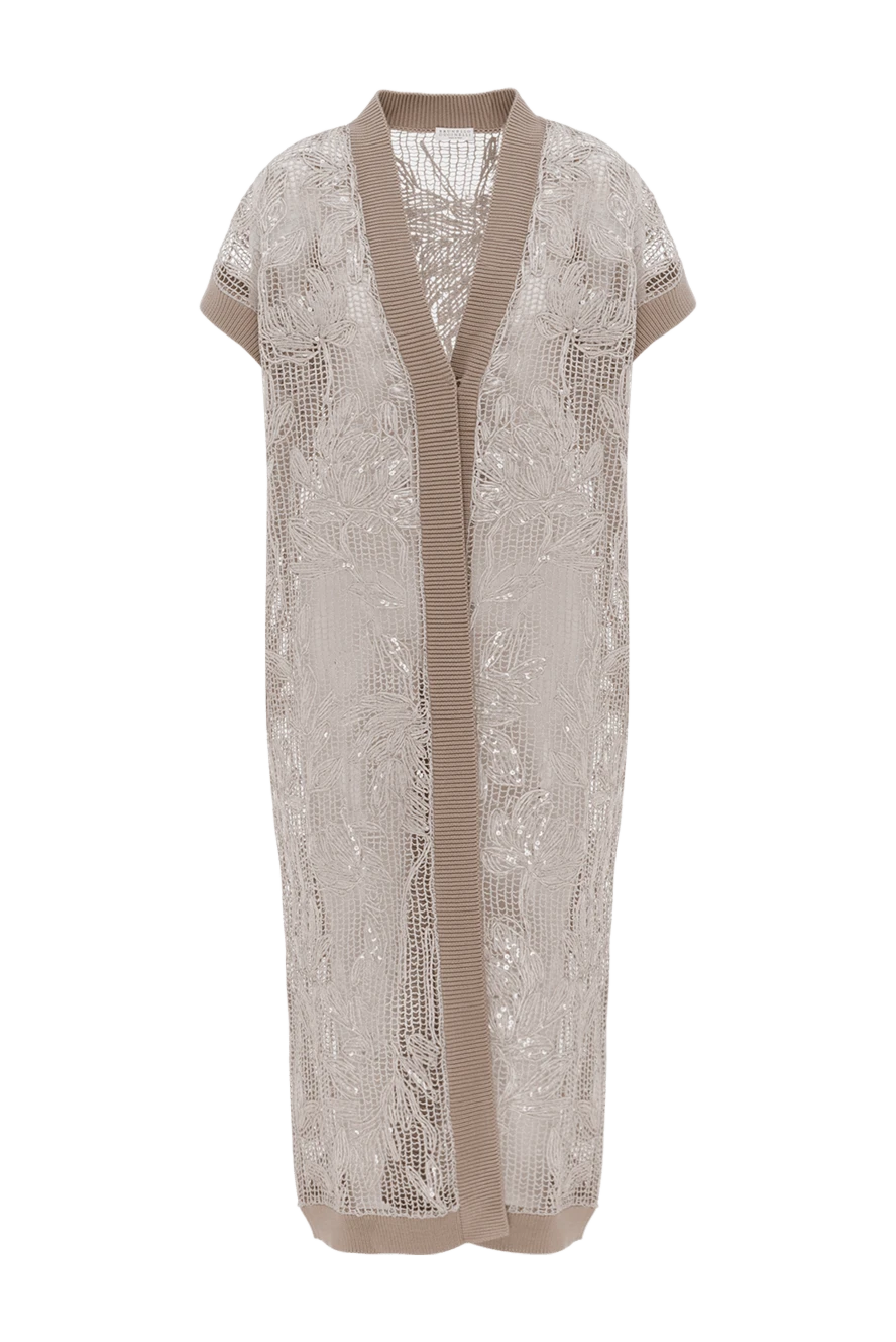 Brunello Cucinelli Long cardigan with embroidery beige women's cotton - floral embroidery. 100% cotton. Fastener: buttons. Country of manufacture: Italy. Care: specialized cleaning - photo 1