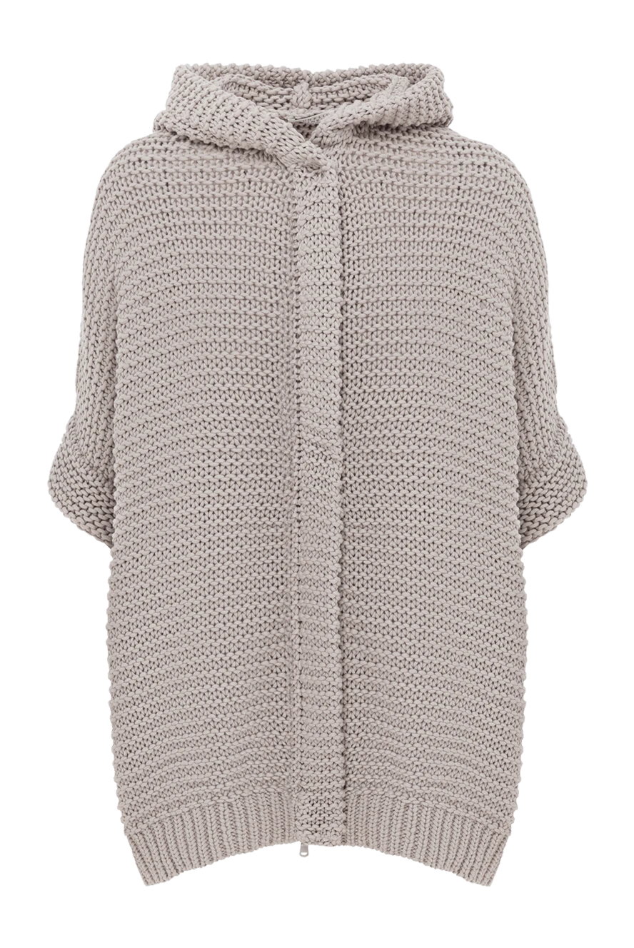 Brunello Cucinelli Poncho Style Hooded Cardigan in Mesh Cotton Gray - 100% cotton. Fastener: zipper, buttons. Country of manufacture: Italy. Care: specialized cleaning - photo 1
