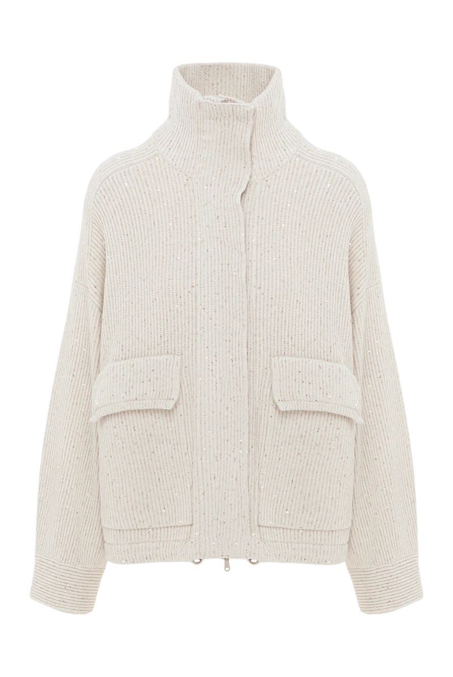 Brunello Cucinelli Beige ribbed cardigan with cotton patch pockets - 96% cotton, 4% polyester. Fastener: zipper. Country of manufacture: Italy. Care: specialized cleaning - photo 1