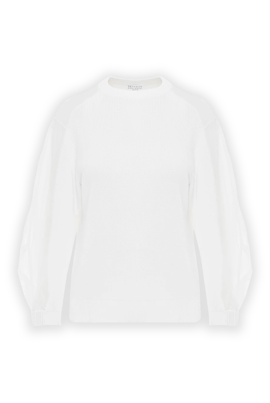 Brunello Cucinelli White ribbed cotton jumper - 100% cotton. Country of manufacture: Italy. Care: specialized cleaning - photo 1