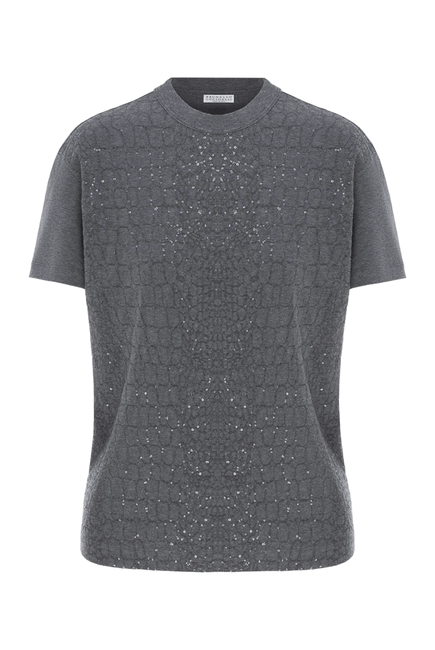 Brunello Cucinelli Gray T-shirt with sequin embroidery cotton women's - sequin embroidery. 93% cotton, 7% elastane. Country of manufacture: Italy. Care: specialized cleaning - photo 1