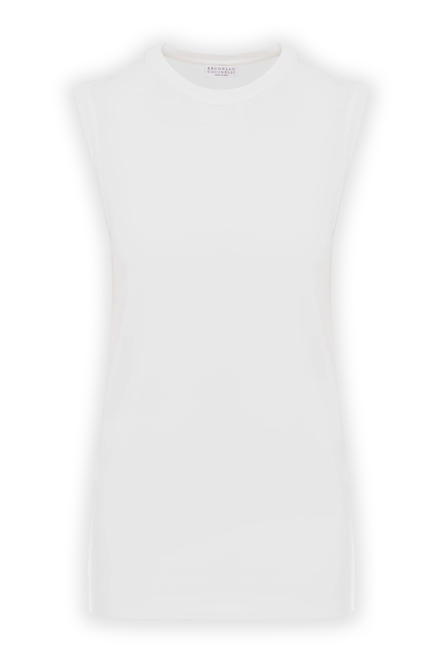 Brunello Cucinelli Cotton Bodycon Top with Monile Chain - monili chain. 93% cotton, 7% elastane. Country of manufacture: Italy. Care: specialized cleaning - photo 1
