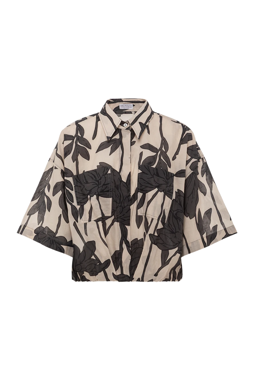 Brunello Cucinelli Women's cotton poplin blouse with leaf print beige - leaf print. Material: 100% cotton. buttons. two chest pockets. Country of manufacture: Italy. Care: specialized cleaning - photo 1
