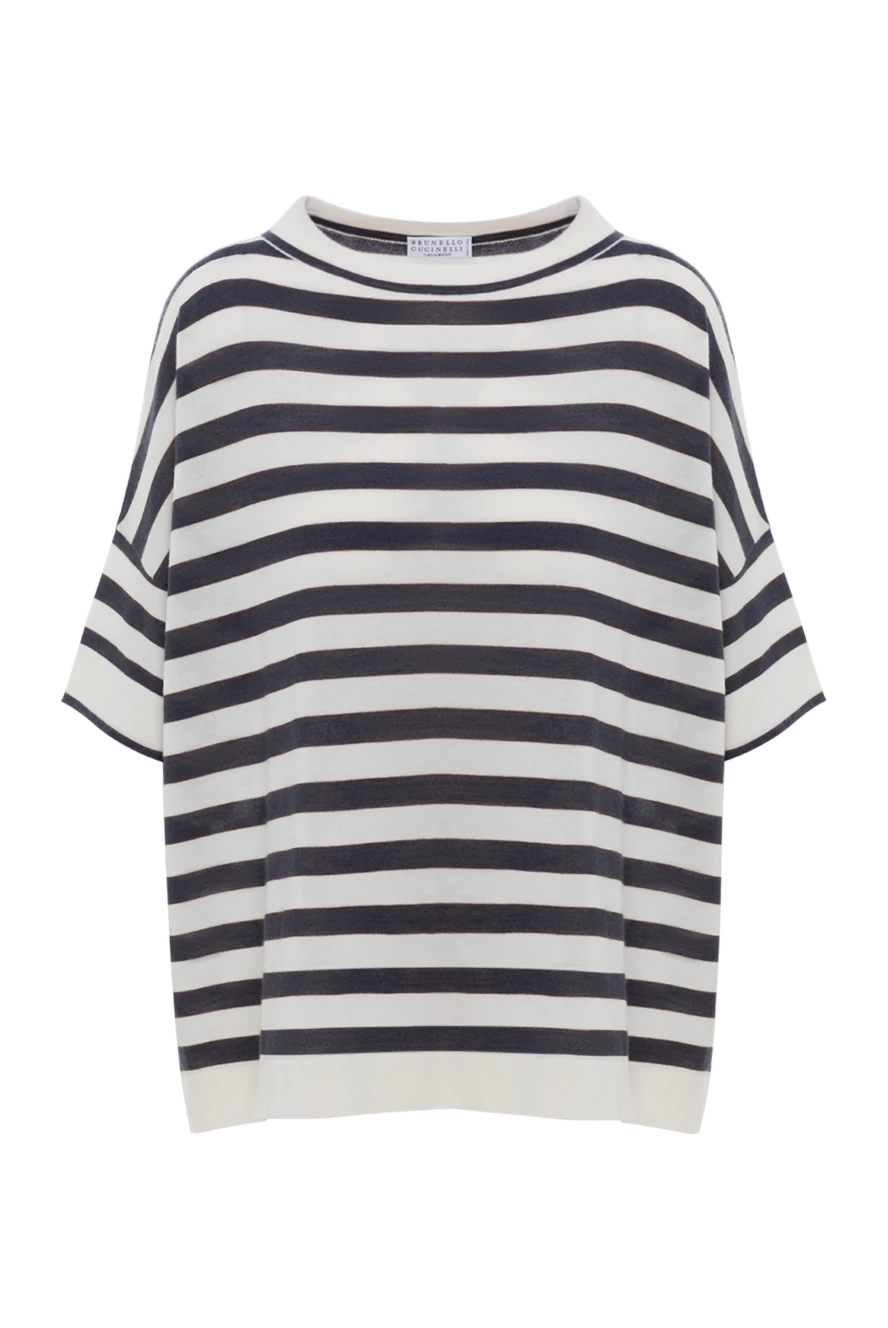 Brunello Cucinelli Striped cashmere and silk boat neck t-shirt - striped pattern. 70% cashmere, 30% silk. Country of manufacture: Italy. Care: specialized cleaning - photo 1