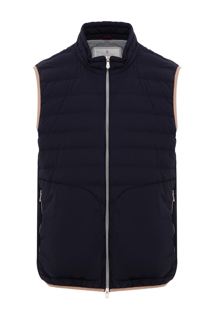 Brunello Cucinelli men's blue quilted vest with zip trim 188676