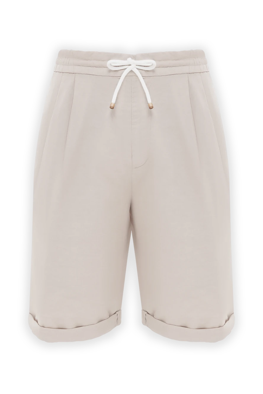 Brunello Cucinelli Beige men's linen and cotton shorts with drawstring and cuffs - cuffs. 54% linen, 46% cotton. Fastener: drawstring. Country of manufacture: Italy. Care: specialized cleaning - photo 1