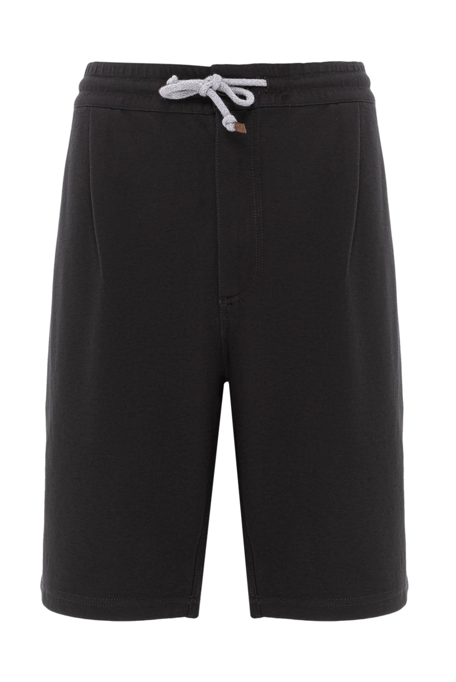 Brunello Cucinelli Шорти з куліскою та прямим кроєм із чорного трикотажу - защипи. 93% бавовна, 7% поліамід. Колір: чорний. куліска, блискавка. дві бічні, дві задні кишені. Країна виробник: Італія. Догляд: спеціалізоване чищення - фото 1