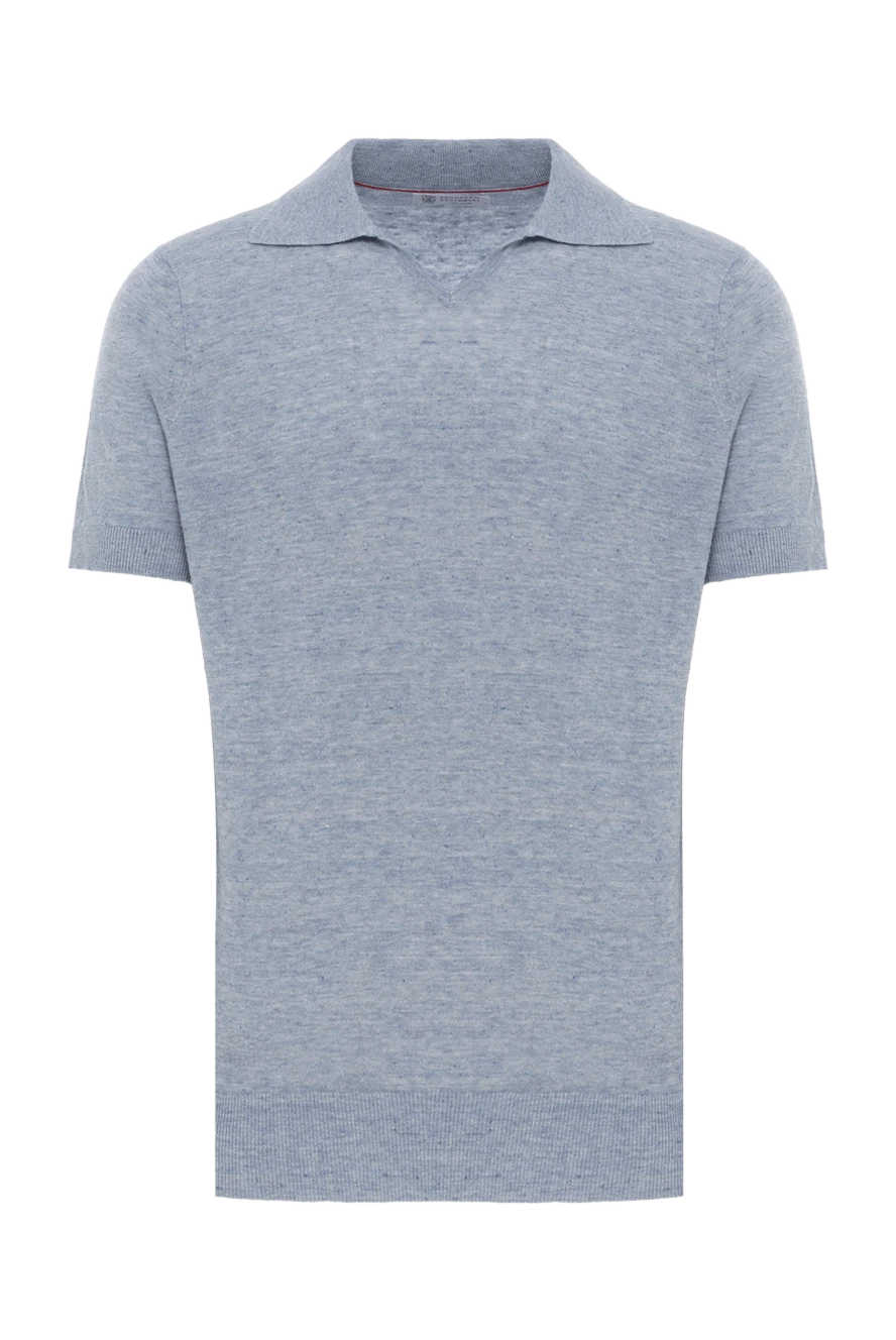Brunello Cucinelli Blue melange cotton polo shirt without fastening - 100% cotton. Country of manufacture: Italy. Care: specialized cleaning - photo 1