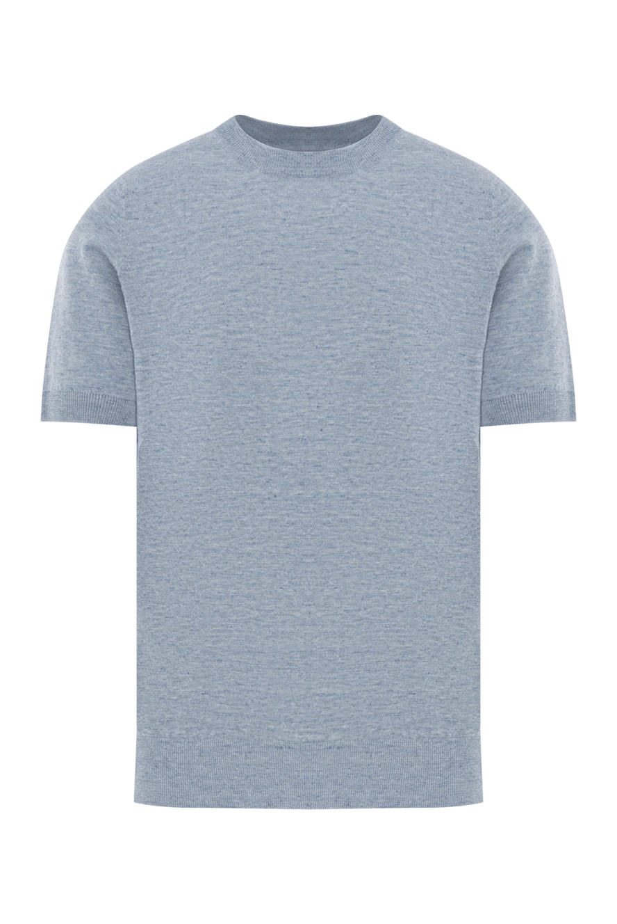 Brunello Cucinelli Blue melange linen and cotton men's t-shirt - melange. 77% linen, 23% cotton. Country of manufacture: Italy. Care: specialized cleaning - photo 1