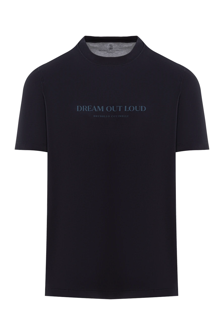 Brunello Cucinelli Men's T-shirt dark blue with print Dream out loud - Dream out loud print. 100% cotton. Country of manufacture: Italy. Care: specialized cleaning - photo 1