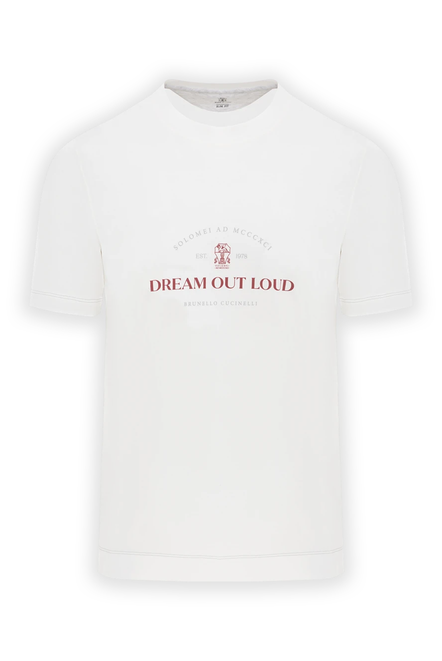 Brunello Cucinelli Men's white cotton t-shirt with logo - brand logo. 100% cotton. Country of manufacture: Italy. Care: specialized cleaning - photo 1