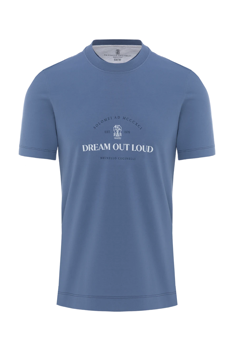 Brunello Cucinelli Blue Cotton Jersey T-Shirt with Dream Out Print - Dream Out print. 100% cotton. Country of manufacture: Italy. Care: specialized cleaning - photo 1