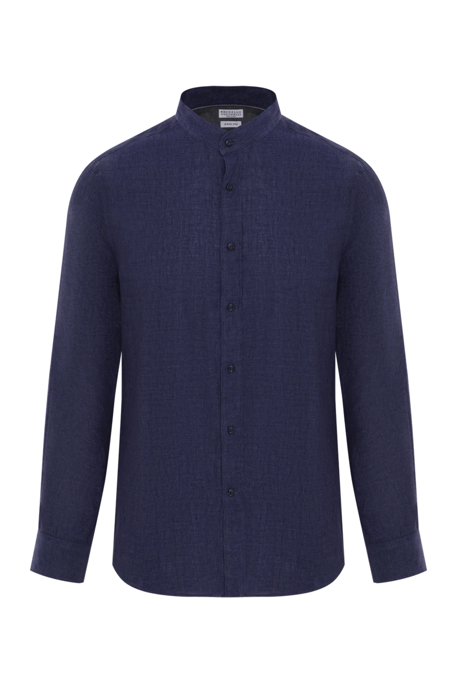 Brunello Cucinelli Men's linen shirt blue with stand-up collar - 100% linen. buttons. Country of manufacture: Italy. Care: specialized cleaning - photo 1