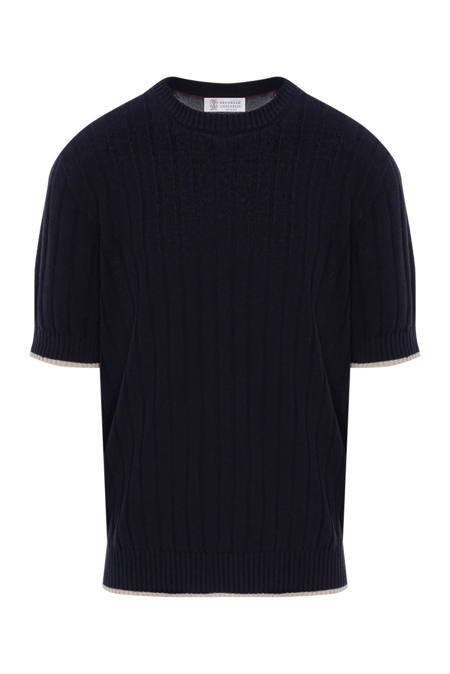 Brunello Cucinelli Linen and cotton t-shirt with flat ribbed pattern blue - 77% linen, 23% cotton. Country of manufacture: Italy. Care: specialized cleaning - photo 1
