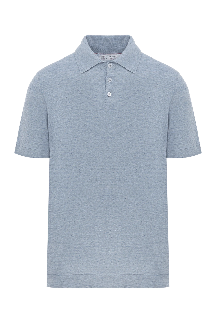 Brunello Cucinelli Men's Blue Melange Cotton Polo Shirt - melange. 100% cotton. Fastener: buttons. Country of manufacture: Italy. Care: specialized cleaning - photo 1