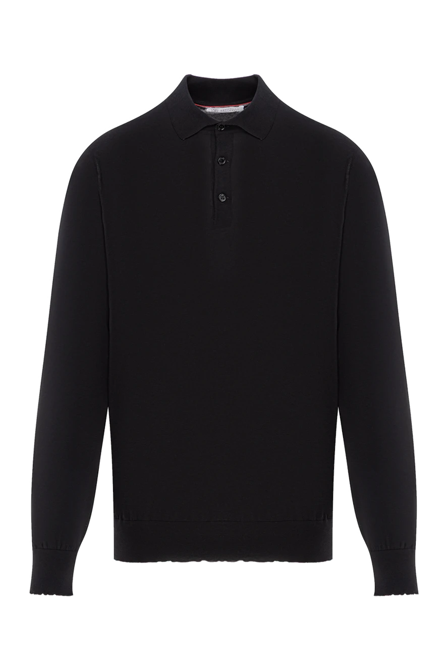 Brunello Cucinelli Черное мужское поло с длинным рукавом из хлопка и шелка - 70% хлопок, 30% шелк. пуговица. Страна производитель: Италия. Уход: специализированная чистка - фото 1