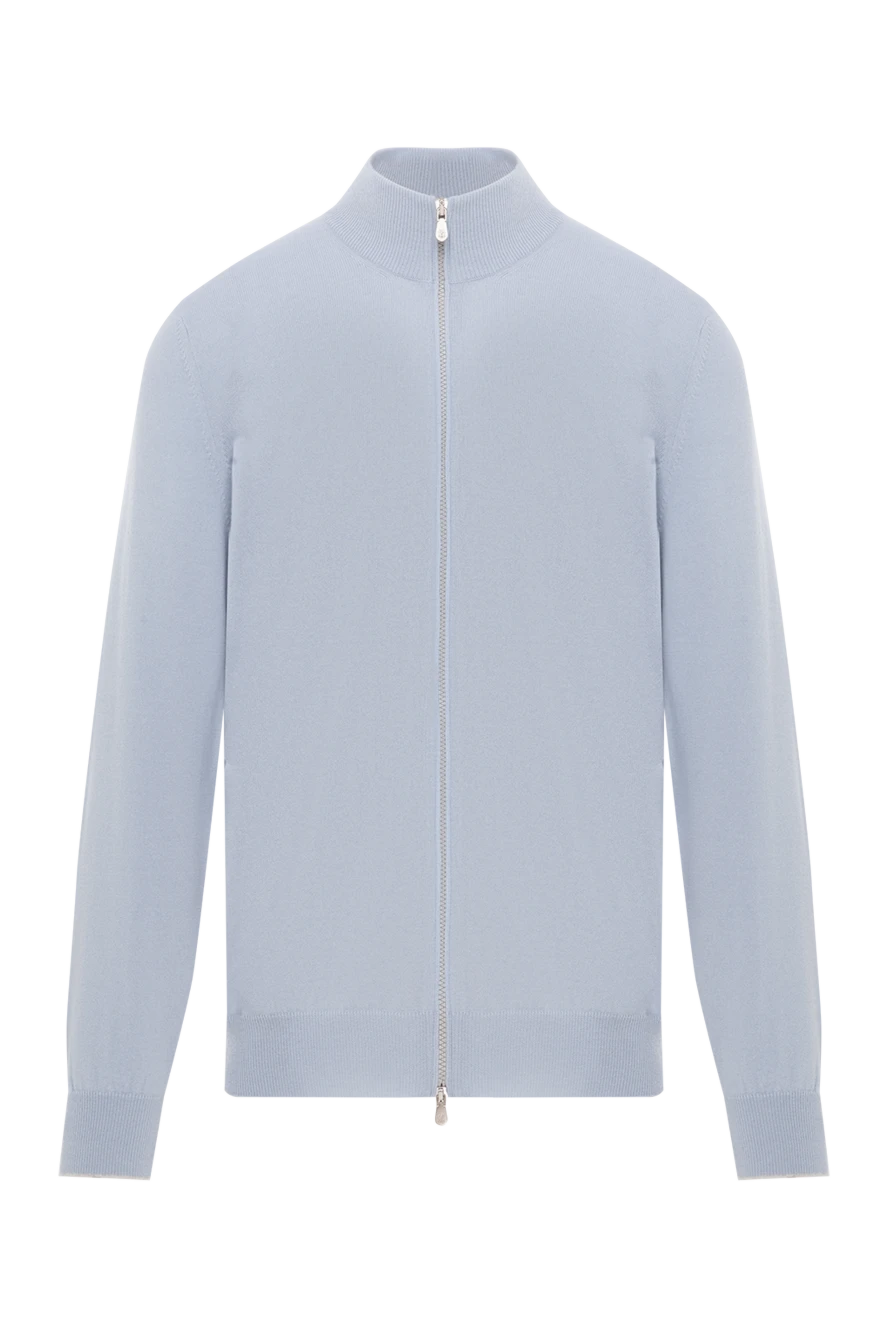 Brunello Cucinelli Blue cashmere men's cardigan with zipper - 100% cashmere. Fastener: zipper. Country of manufacture: Italy. Care: specialized cleaning - photo 1