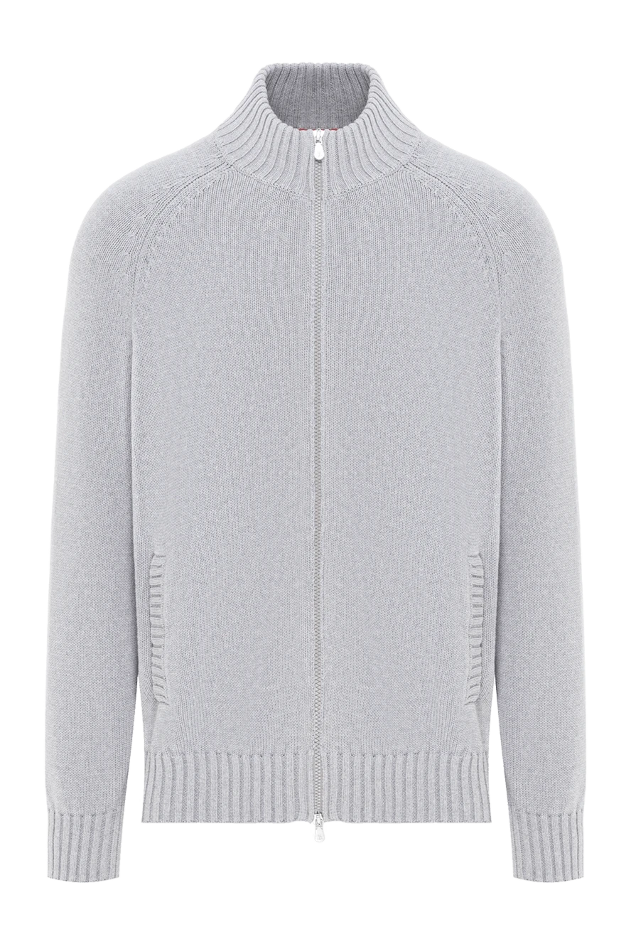 Brunello Cucinelli Men's knitted cardigan gray with zipper made of cotton - 100% cotton. Fastener: zipper. Country of manufacture: Italy. Care: specialized cleaning - photo 1