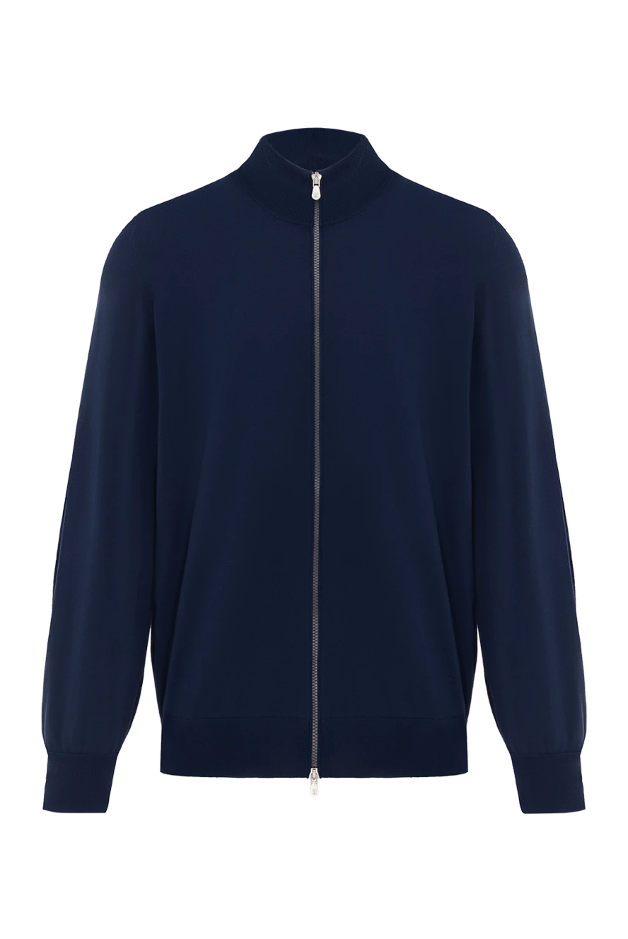 Brunello Cucinelli Men's cotton cardigan in dark blue - 100% cotton. Fastener: zipper. Country of manufacture: Italy. Care: specialized cleaning - photo 1