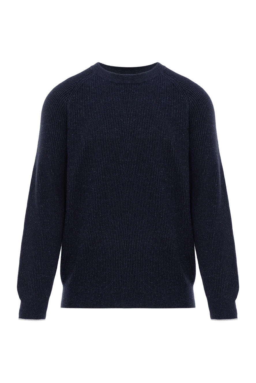 Brunello Cucinelli Men's blue ribbed jumper with raglan sleeves - ribbed. 100% cotton. Country of manufacture: Italy. Care: specialized cleaning - photo 1