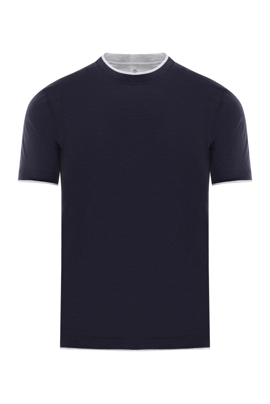 Brunello Cucinelli Blue cotton jersey crew neck t-shirt with layered effect - layered effect. 100% cotton. Country of manufacture: Italy. Care: specialized cleaning - photo 1