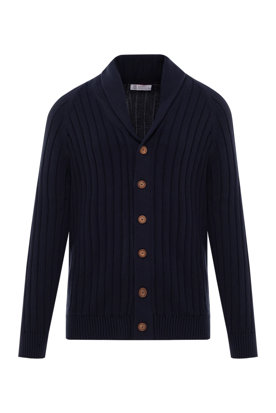 Brunello Cucinelli Navy Blue Ribbed Cotton Button Down Cardigan - ribbed. 100% cotton. Fastener: buttons. Country of manufacture: Italy. Care: specialized cleaning - photo 1