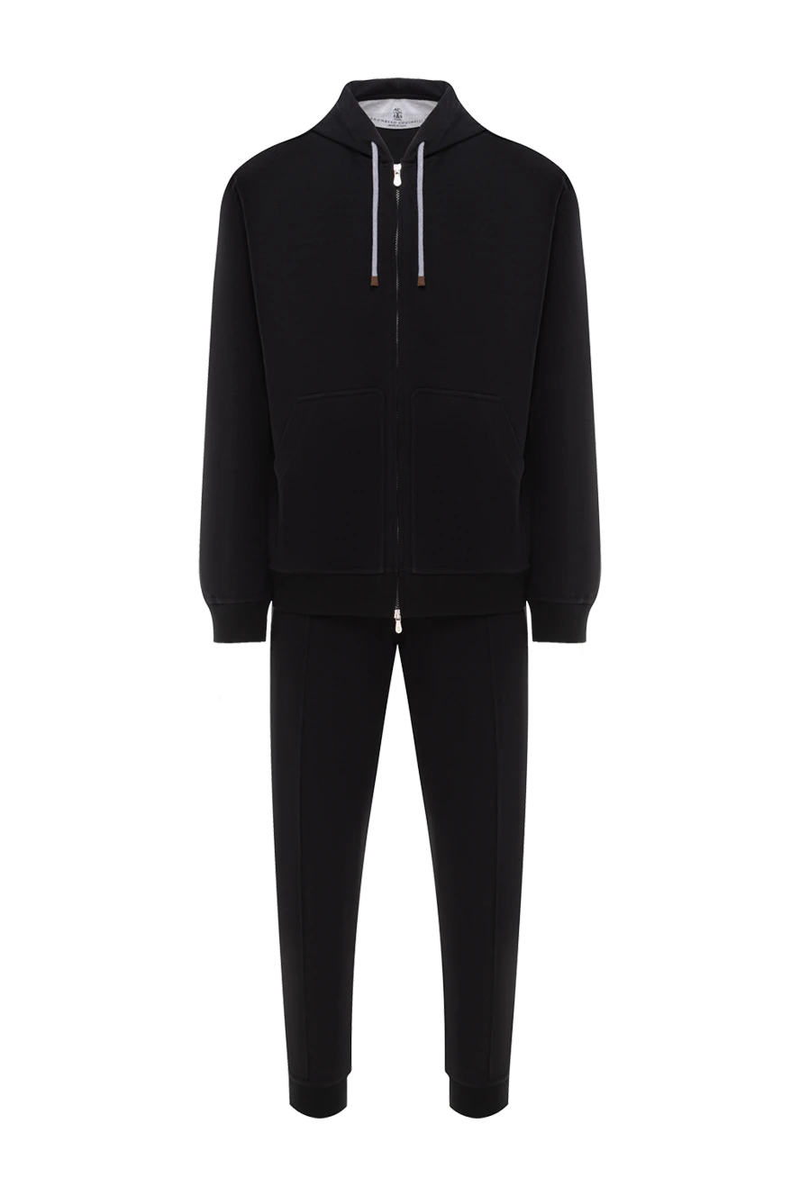 Brunello Cucinelli Men's knitted tracksuit black with hood - 93% cotton, 7% polyamide. Additional: hood. zipper, drawstring. two side pockets. Country of manufacture: Italy. Care: specialized cleaning - photo 1