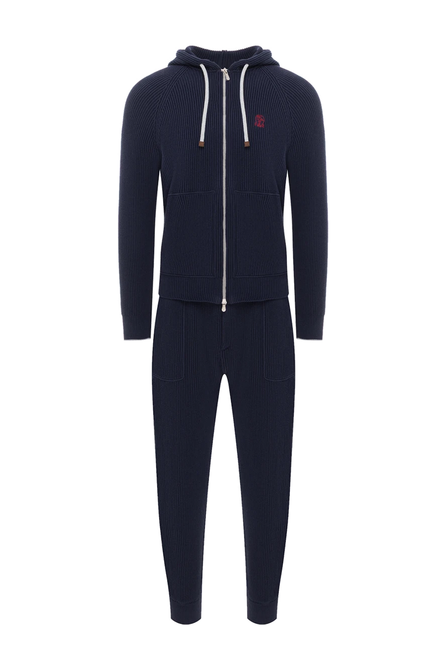Brunello Cucinelli Men's cotton tracksuit blue with hood - 100% cotton. Additional: hood. zipper, drawstring. two side pockets. Country of manufacture: Italy. Care: specialized cleaning - photo 1