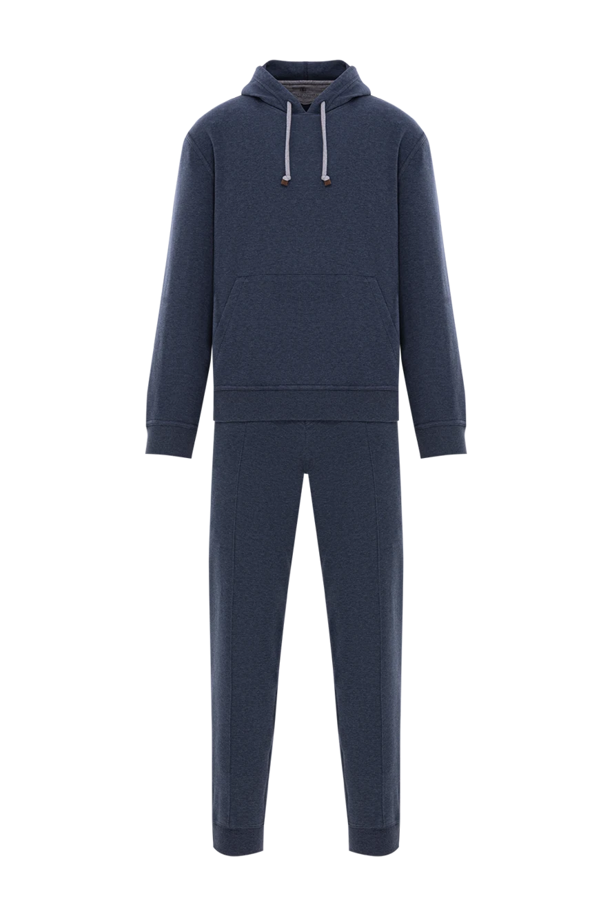 Brunello Cucinelli Спортивний костюм з бавовни з капюшоном та кишенею-кенгуру синій - 93% бавовна, 7% поліамід. капюшон. Колір: синій. куліска. Країна виробник: Італія. Догляд: спеціалізоване чищення - фото 1