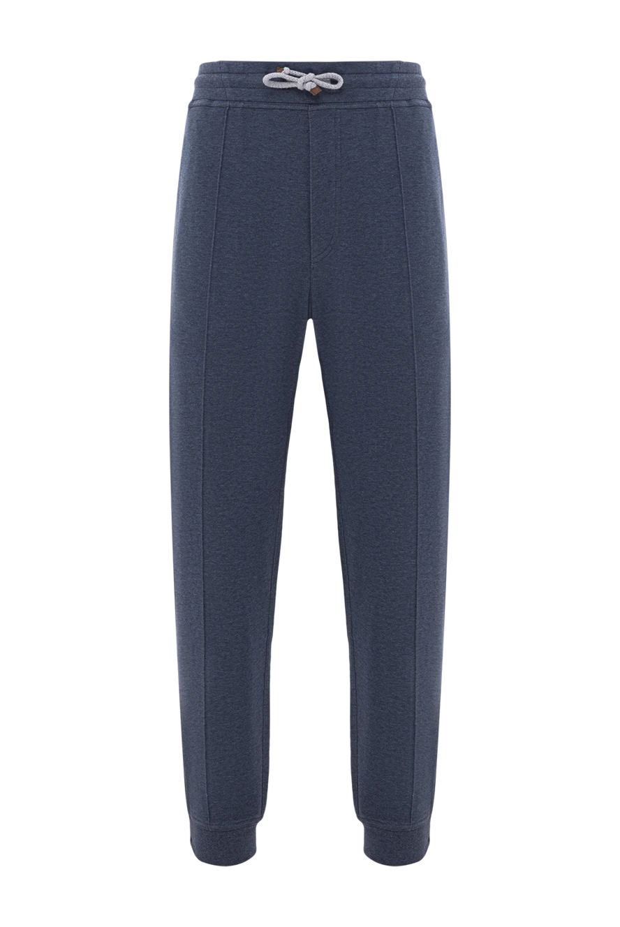 Brunello Cucinelli Брюки джогеры из хлопка синие с рельефной строчкой и шнурком на талии - 93% хлопок, 7% полиамид. Цвет: синий. кулиска. два боковых кармана, два задних кармана. Страна производитель: Италия. Уход: специализированная чистка - фото 1