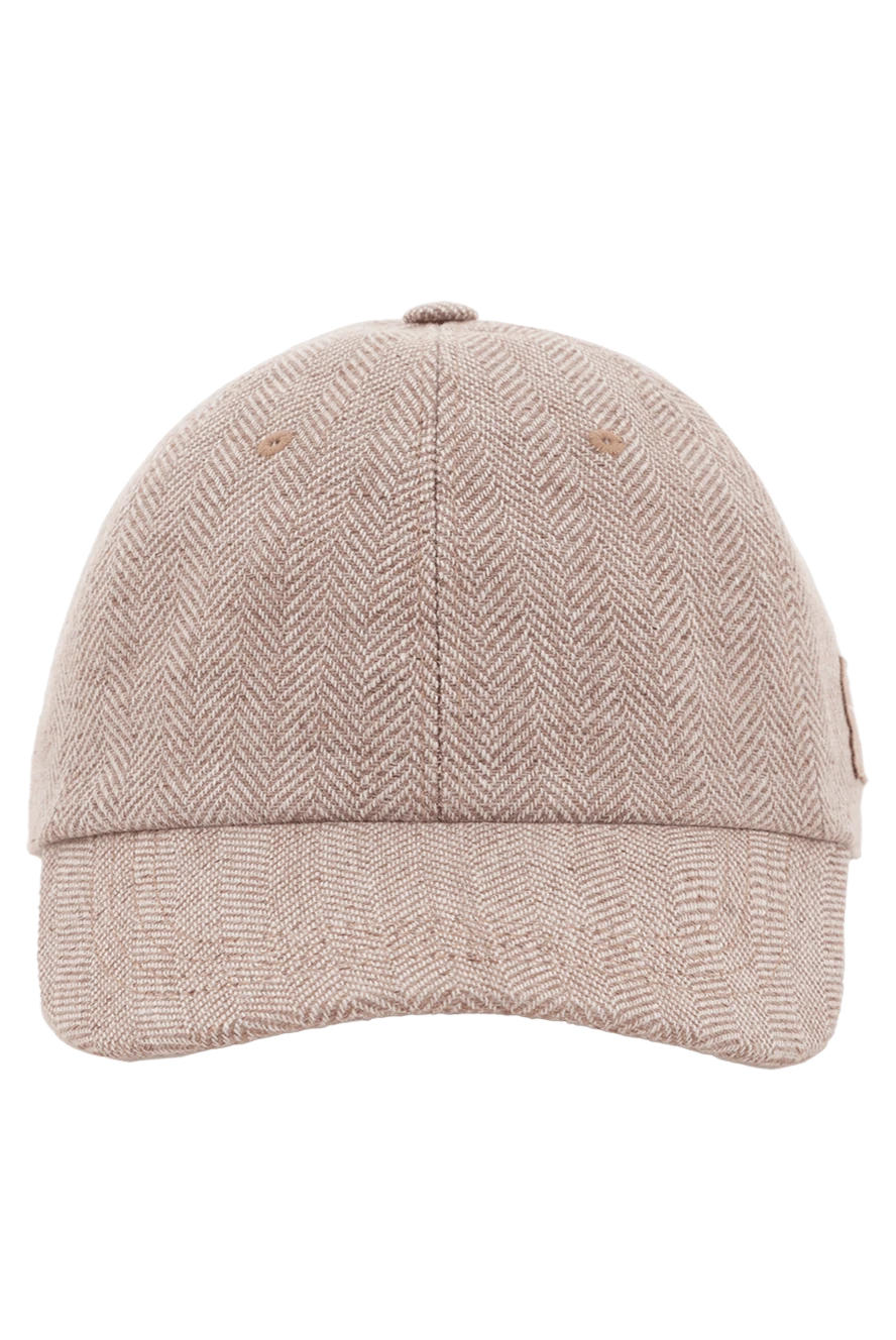 Brunello Cucinelli Beige baseball cap made of linen, wool and silk with a herringbone pattern - brand emblem, herringbone pattern. 74% linen, 24% wool, 2% silk. Country of manufacture: Italy. Care: specialized cleaning - photo 1