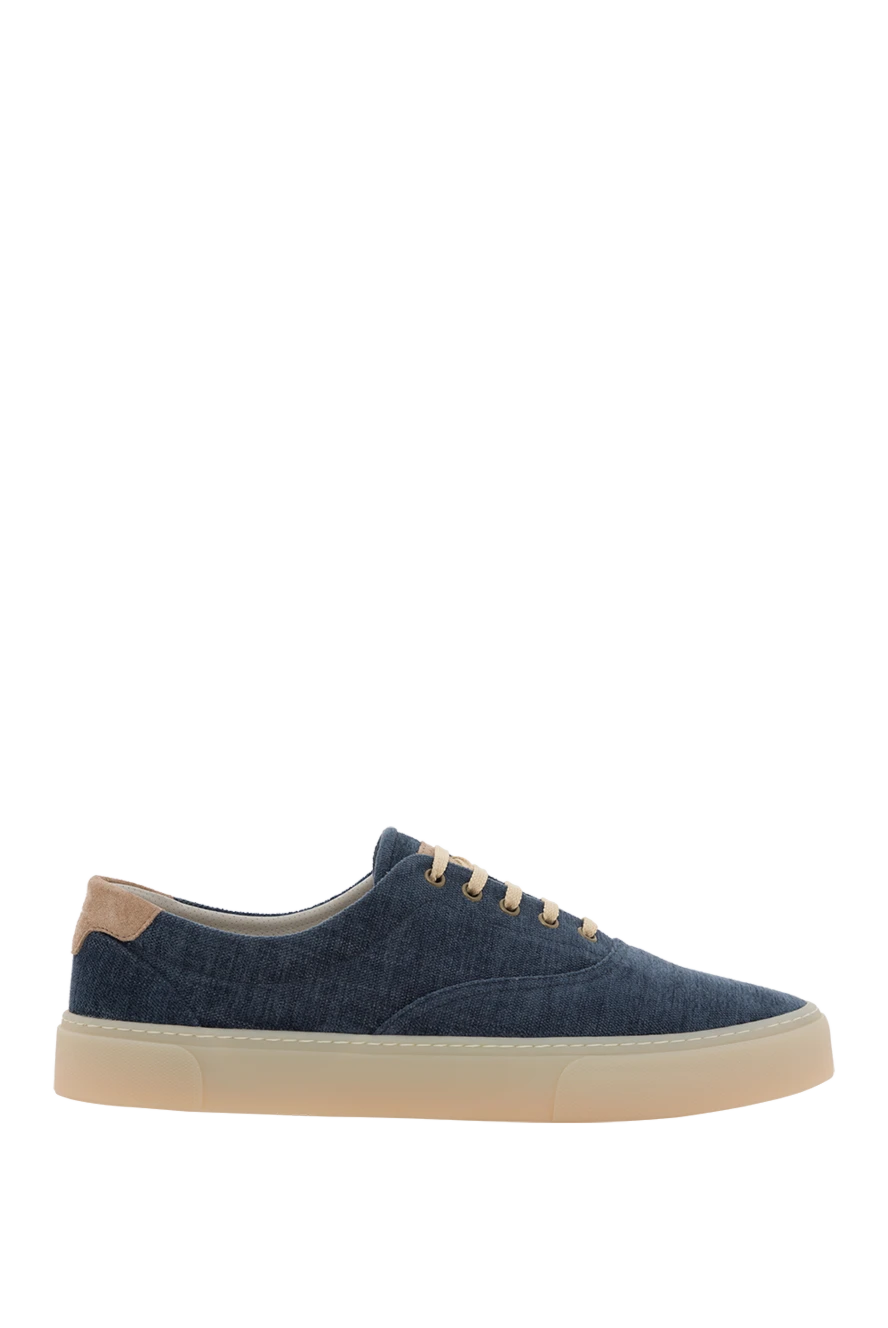 Brunello Cucinelli Blue canvas sneakers with contrast soles - contrast sole. 70% polyamide, 30% cotton. rubber sole. Fastener: lacing. Country of manufacture: Italy. Care: specialized cleaning - photo 1