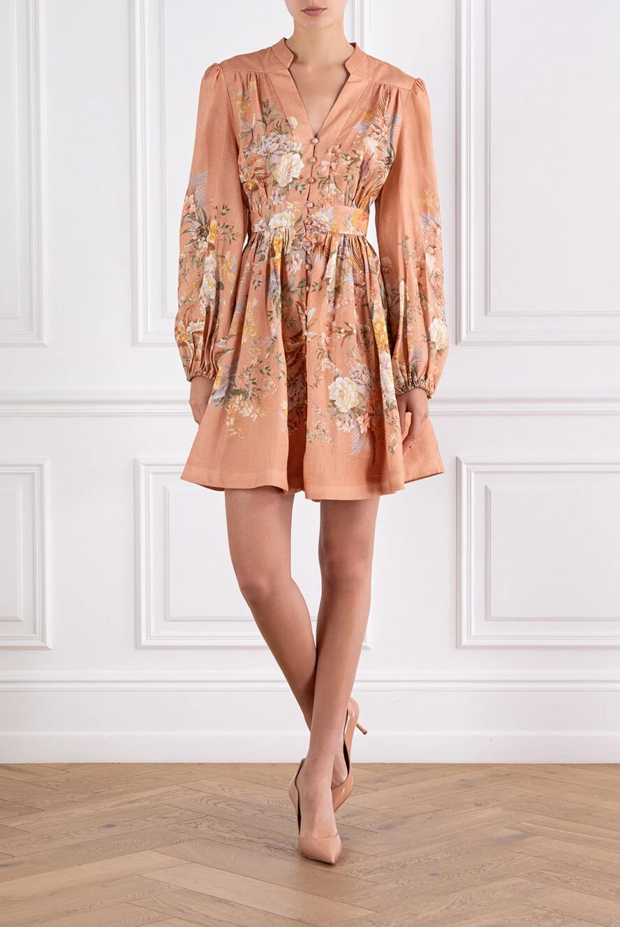 Zimmermann Tallow Plunge Floral Print Mini Dress - floral print. 100% linen. Fastener: buttons, hidden zipper. Country of manufacture: Italy. Care: specialized cleaning - photo 1
