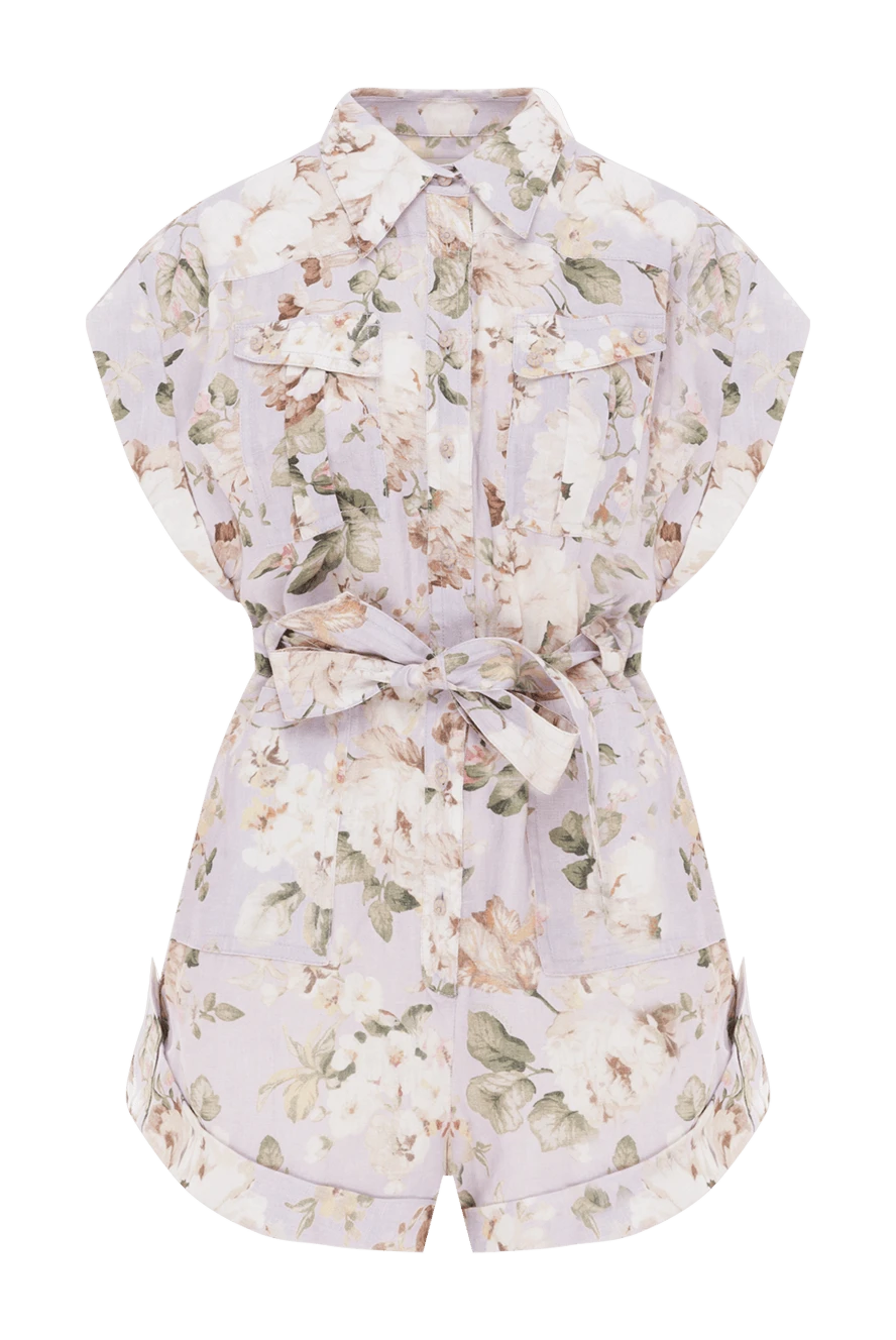 Zimmermann Linen jumpsuit with floral print for women - solid floral print. Material: 100% linen. front button fastening, belt. two patch pockets on the sides, chest pocket with two buttons. Country of manufacture: Italy. Care: specialized cleaning - photo 1