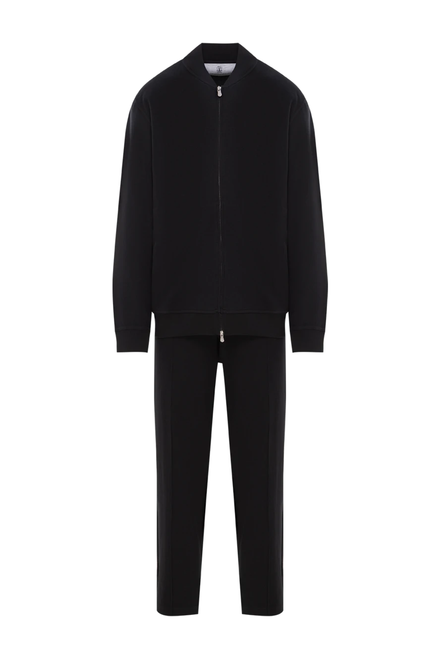 Brunello Cucinelli Men's black knitted suit with zipper and joggers - 93% cotton, 7% polyamide. zipper. two side pockets. Country of manufacture: Italy. Care: specialized cleaning - photo 1