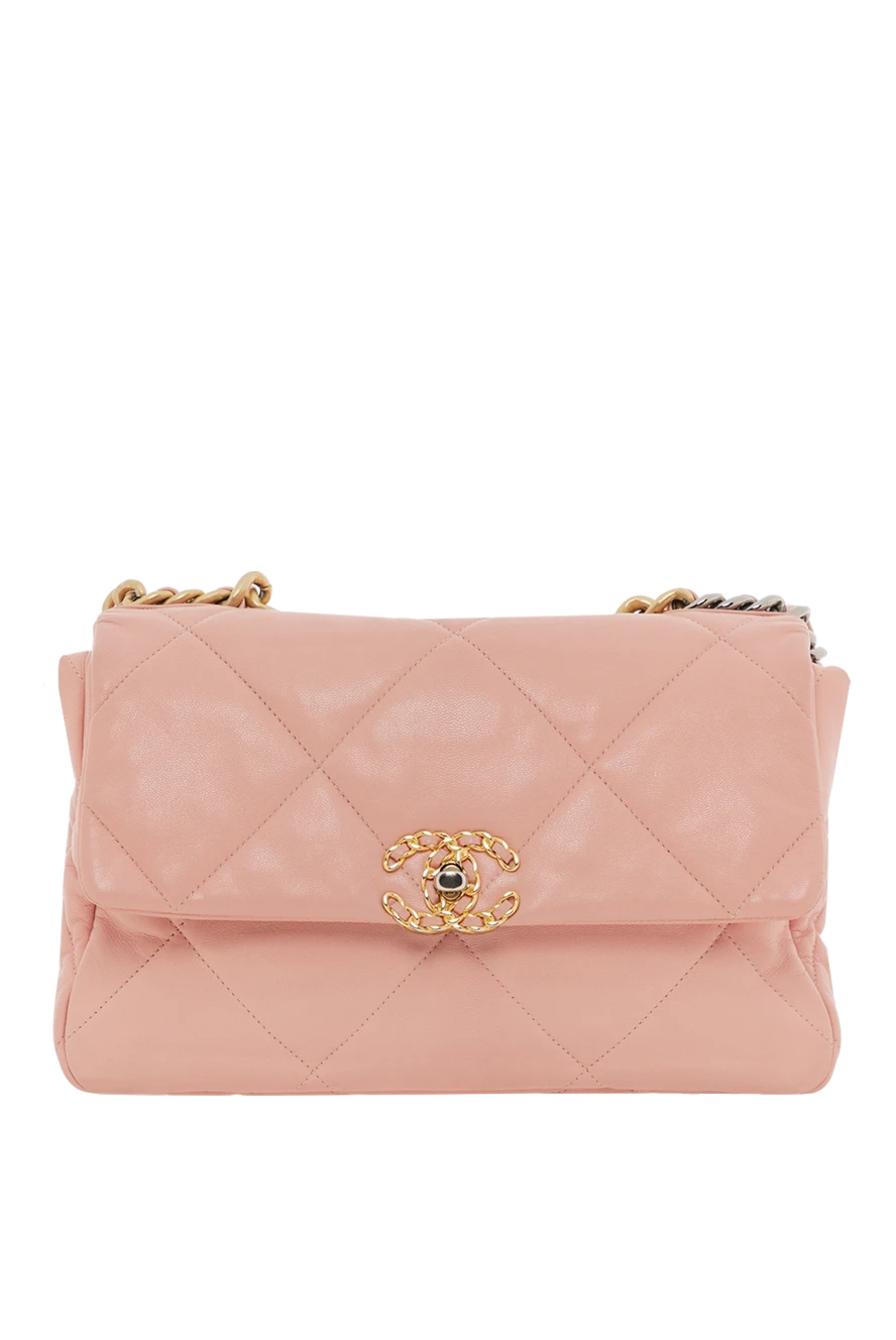 Chanel Рожева стьобана сумка з овчини Chanel 19 Flap на ланцюжку - фурнітура зі зістареного золота та рутенію. 100% натуральна шкіра. Довжина ременя: шкіряний плетений плечовий ремінь із ланцюжка зі шкіряним захистом. внутрішні кишені на блискавці та накладні кишені. клапан із магнітною застібкою. Країна виробник: Італія. Догляд: спеціалізоване чищення - фото 1