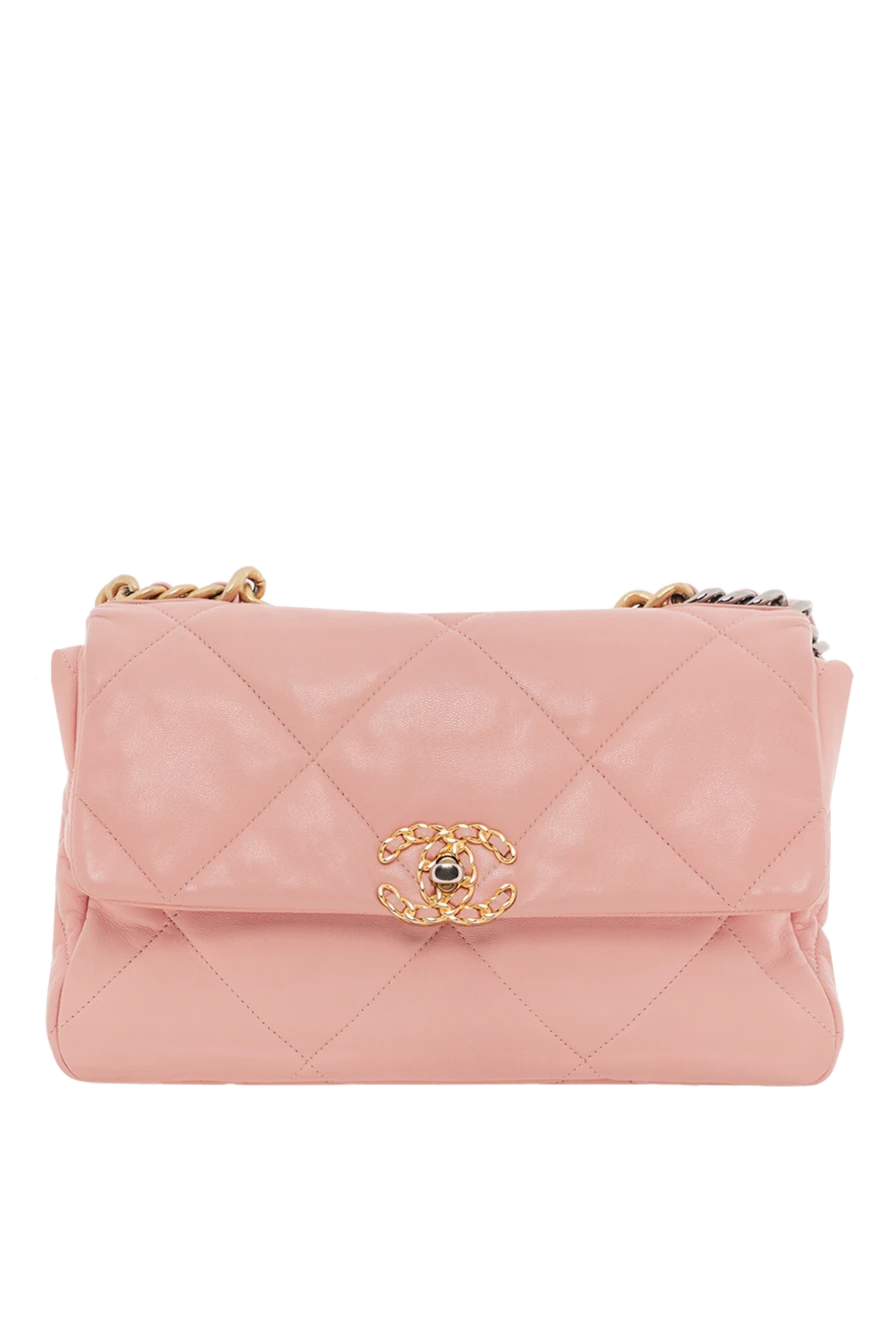 Chanel Рожева стьобана сумка з овчини Chanel 19 Flap на ланцюжку - фурнітура зі зістареного золота та рутенію. 100% натуральна шкіра. Довжина ременя: шкіряний плетений плечовий ремінь із ланцюжка зі шкіряним захистом. внутрішні кишені на блискавці та накладні кишені. клапан із магнітною застібкою. Країна виробник: Італія. Догляд: спеціалізоване чищення - фото 1